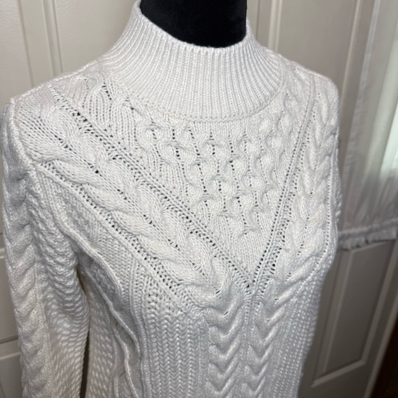Philosophy Cable Knit Sweater Mock Turtleneck Cream Colored Sz S Cotton Blend - Picture 5 of 14